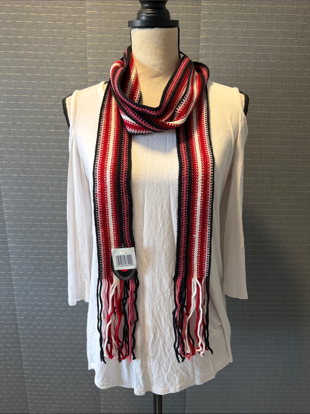 Extra Long Red Striped Knit Scarf